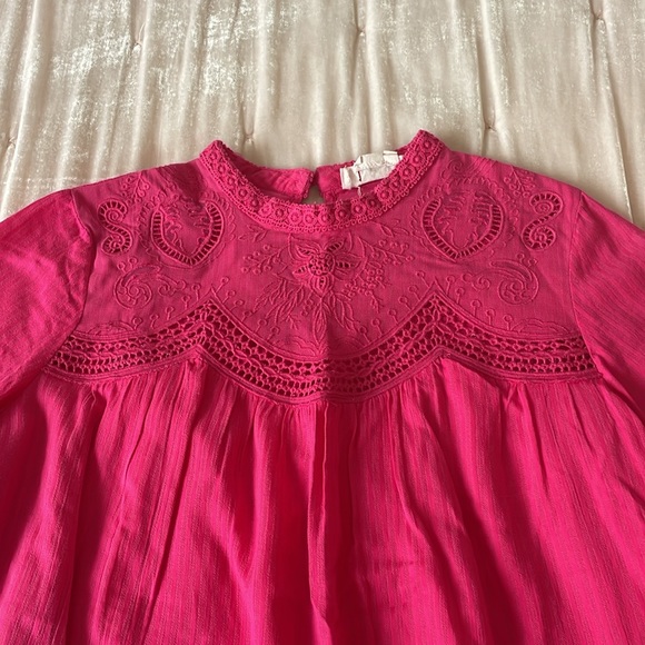 Anthropologie Harmony Hot Pink Lace Embroidered Blouse Size Small - Picture 7 of 14